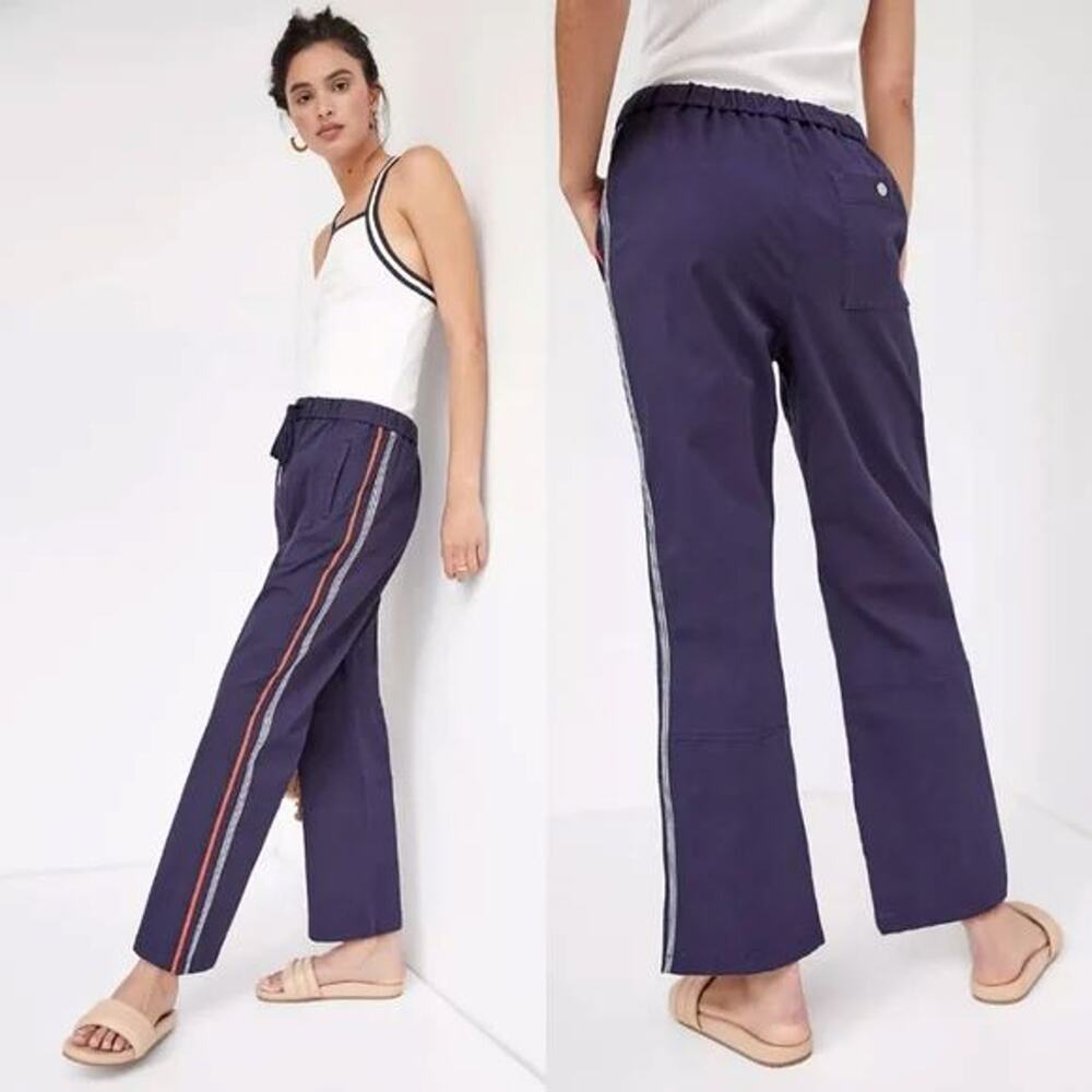 NWT ANTHROPOLOGIE MAEVE CLASSIC STRAIGHT TRACK PANTS NAVY RED STRIPE M MEDIUM